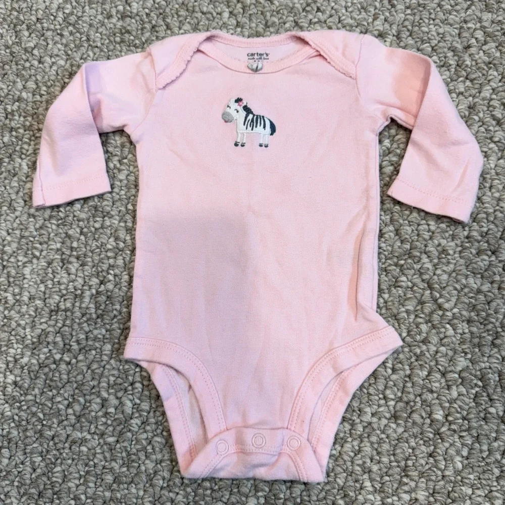 Carters Baby Girl Pink Zebra Bodysuit and Pants Set Size 3 Months Long Sleeve